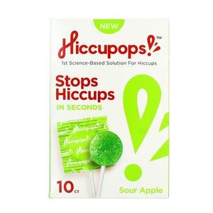 Hiccupops, Lollipops that Stops Hiccups, SOUR APPLE, 10ct NEW